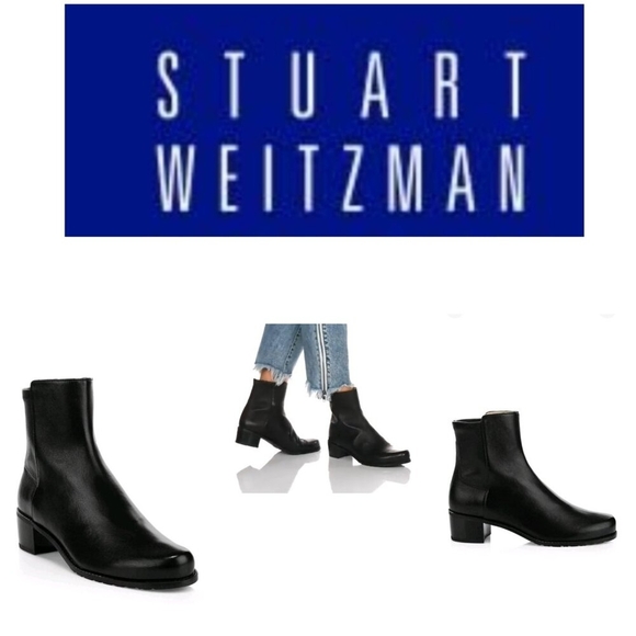 STUART WEITZMAN RESERVE BOOTIE BLACK LEATHER ANKLE CLASSIC BOOT SZ 8.5 NEW - Picture 1 of 16